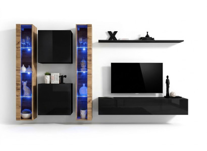 Wall unit cabinet modern design TV stand black living room furniture complete