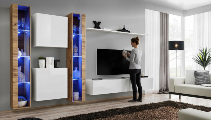 White TV stand, wall unit, wall cabinet, design living room furniture, luxury sideboard