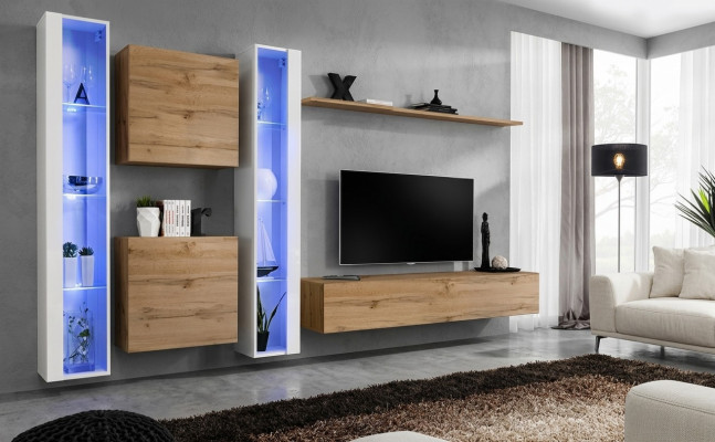 Living room furniture wall cabinet TV stand brown sideboard complete set