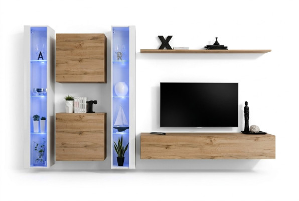 Living room furniture wall cabinet TV stand brown sideboard complete set