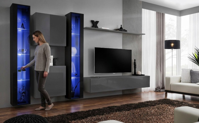 Living room furniture 2x wall cabinet gray modern sideboard furnishing hanging display cabinet