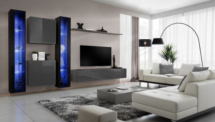 Living room furniture 2x wall cabinet gray modern sideboard furnishing hanging display cabinet