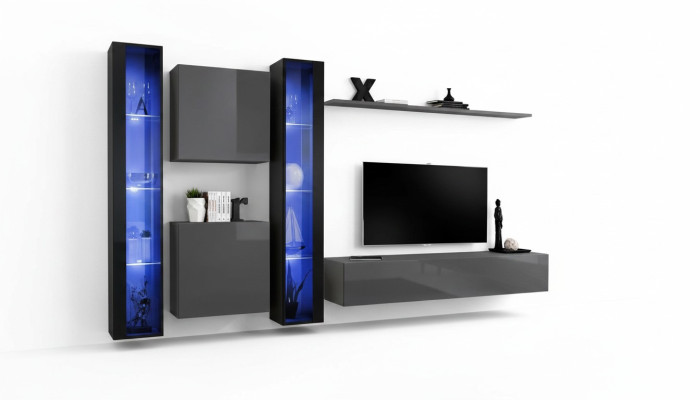 Living room furniture 2x wall cabinet gray modern sideboard furnishing hanging display cabinet