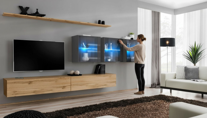 Complete 7-piece living wall 340cm TV stand sideboard wall cabinet luxury furniture