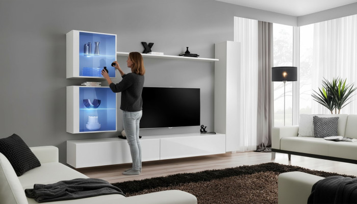 White Living Wall Luxury Wall Cabinet Complete Sideboard TV Stand Modern Design