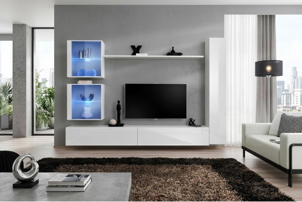 White Living Wall Luxury Wall Cabinet Complete Sideboard TV Stand Modern Design
