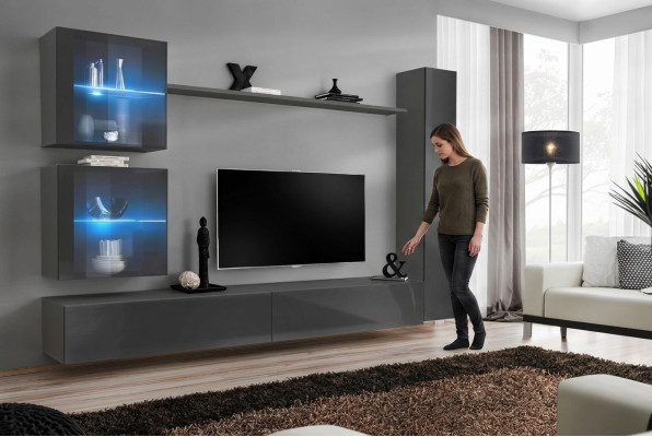 Luxury Complete Living Room Wall Unit Gray Furniture Designer Set Sideboard Modern