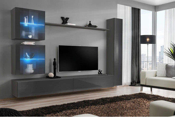 Luxury Complete Living Room Wall Unit Gray Furniture Designer Set Sideboard Modern