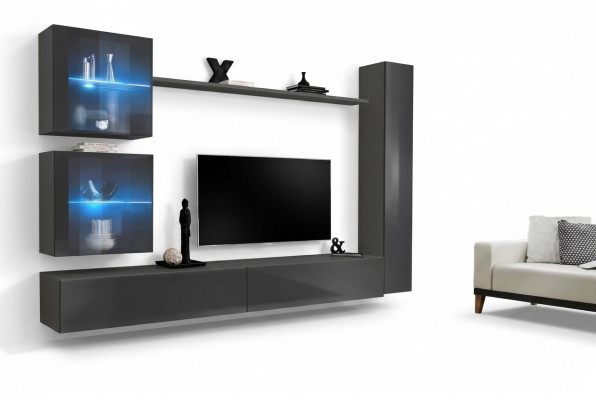 Luxury Complete Living Room Wall Unit Gray Furniture Designer Set Sideboard Modern