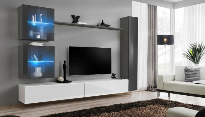 Designer wall unit, modern TV stand, gray living room furniture, sideboard