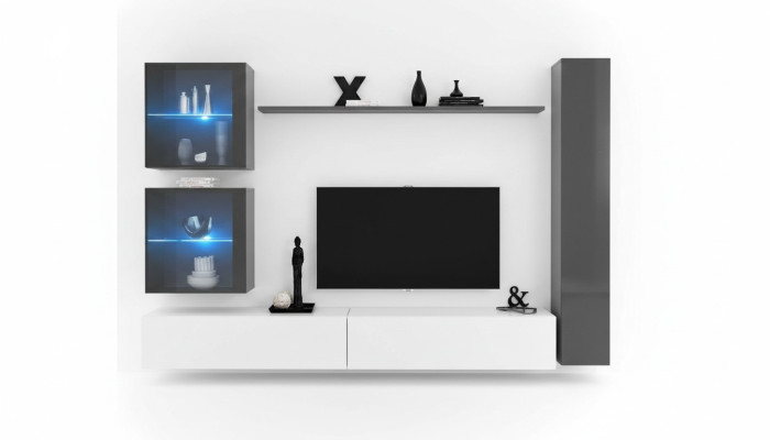 Designer wall unit, modern TV stand, gray living room furniture, sideboard