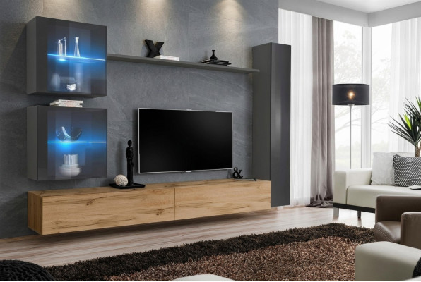 Modern gray living room wall with TV furniture