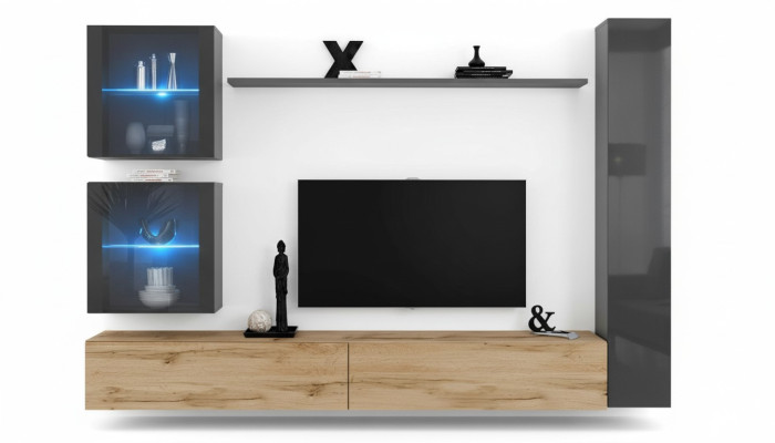 Modern gray living room wall with TV furniture
