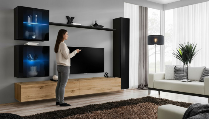 Luxury Black 3x Wall Cabinet Living Room TV Stand Modern Design Set 6pcs New