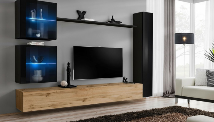 Luxury Black 3x Wall Cabinet Living Room TV Stand Modern Design Set 6pcs New