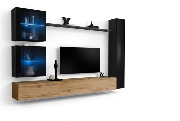 Luxury Black 3x Wall Cabinet Living Room TV Stand Modern Design Set 6pcs New