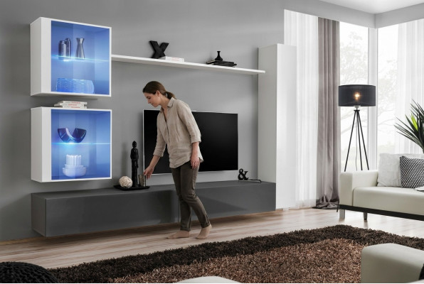 White living room wall unit set TV stand designer furniture wall cabinet sideboard
