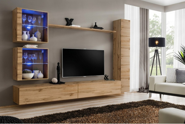 Brown Wall Unit Hanging Cabinet Designer TV Stand Furniture Shelf Modern