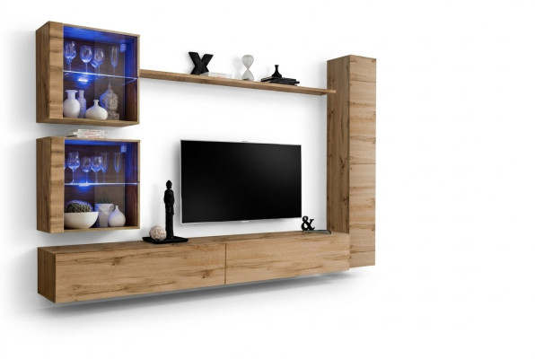 Brown Wall Unit Hanging Cabinet Designer TV Stand Furniture Shelf Modern