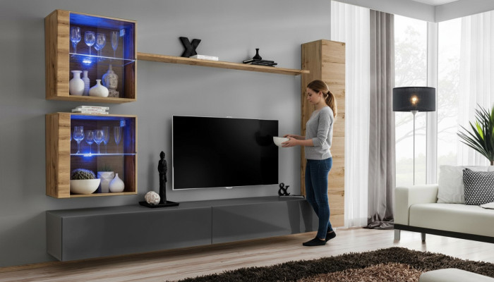 Brown luxury living room wall unit furniture 3x wall cabinet TV stand furnishing