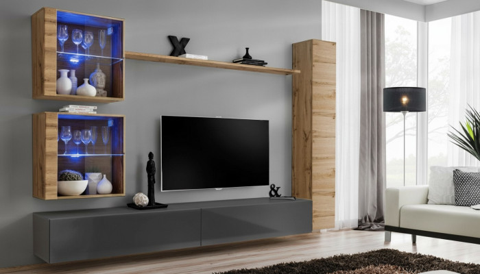 Brown luxury living room wall unit furniture 3x wall cabinet TV stand furnishing
