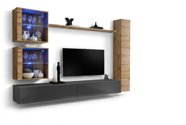 Brown luxury living room wall unit furniture 3x wall cabinet TV stand furnishing
