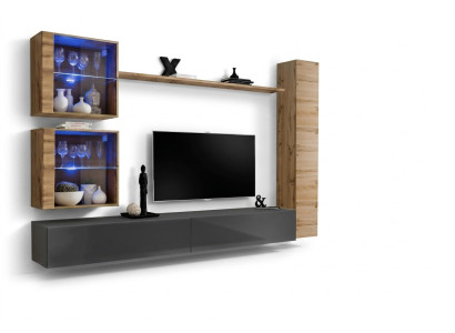 Brown luxury living room wall unit furniture 3x wall cabinet TV stand furnishing
