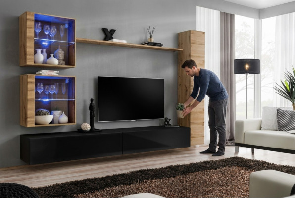 Designer living room furniture wall cabinet wall unit shelf TV stand set 6-piece