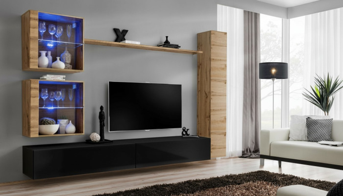 Designer living room furniture wall cabinet wall unit shelf TV stand set 6-piece