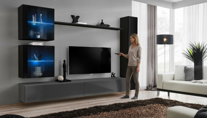Luxury Set Designer Living Room Wall Black Decor 3x Wall Cabinet TV Stand