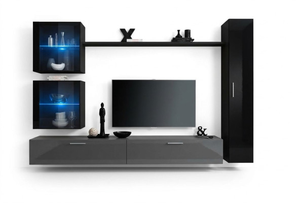 Luxury Set Designer Living Room Wall Black Decor 3x Wall Cabinet TV Stand