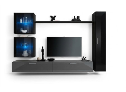 Luxury Set Designer Living Room Wall Black Decor 3x Wall Cabinet TV Stand