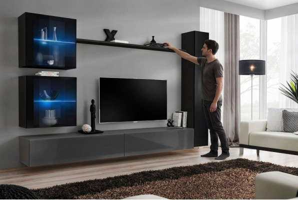 Black wall cabinet designer living wall luxury living room furniture wall shelf