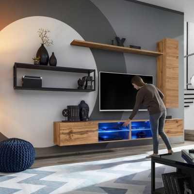 Brown Luxury New Living Room Wall Unit Set Living Room Furniture Wall Cabinet Wall Shelf