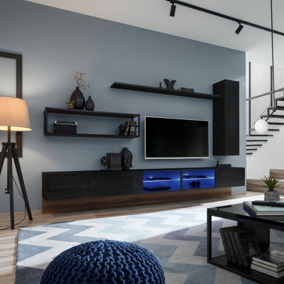 Black wall unit living room furniture wall cabinet wall shelves luxury set new