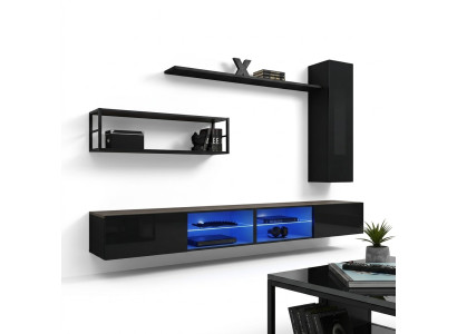 Black wall unit living room furniture wall cabinet wall shelves luxury set new