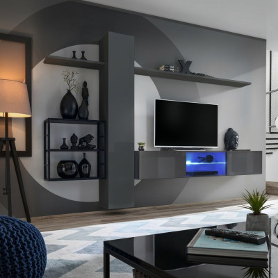 Living room furniture wall unit 270 cm wall cabinet set gray luxury wall shelves