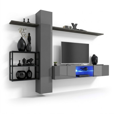 Living room furniture wall unit 270 cm wall cabinet set gray luxury wall shelves