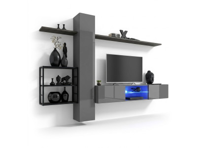 Living room furniture wall unit 270 cm wall cabinet set gray luxury wall shelves