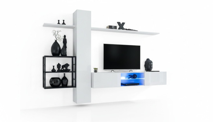Living room furniture wall unit 270 cm wall cabinet white wall shelves furnishings