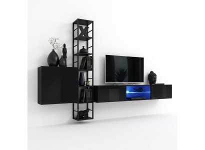 Black wall unit 270cm luxury wall cabinet living room furniture shelves wood furnishings