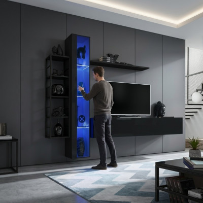 Wall unit black designer TV stand living room furniture complete sideboard