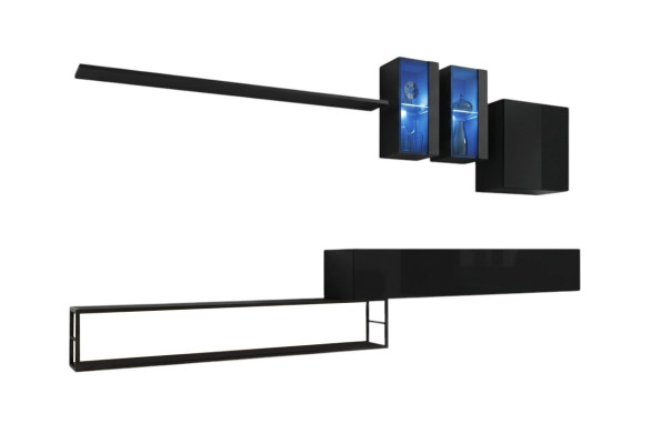 Designer living wall black modern luxury TV stand wood furniture set