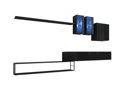 Designer living wall black modern luxury TV stand wood furniture set
