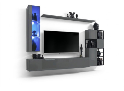 Designer Grey Living Room Wall Unit Hanging Display Cabinet TV Stand Complete High Gloss Sideboard
