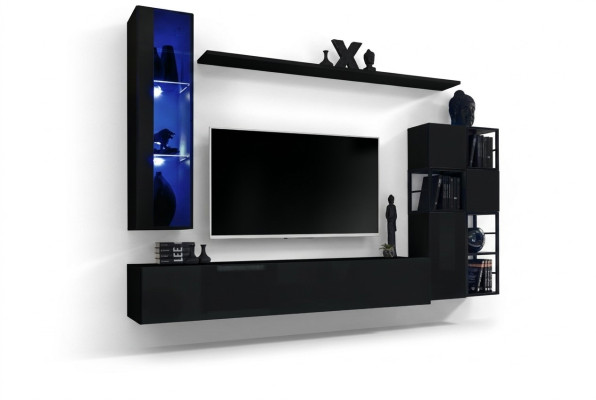 Living room furniture wall unit 250 cm black interior wooden furniture wall cabinet