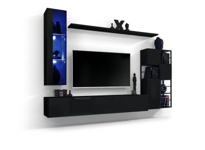 Living room furniture wall unit 250 cm black interior wooden furniture wall cabinet