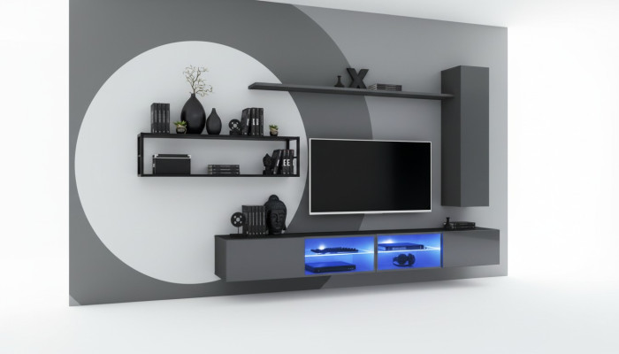 Gray Complete Wall Unit Living Room Furniture Luxury Wall Cabinet Wall Shelves New