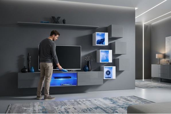 Luxury designer wall unit furniture gray wall shelf cupboard set