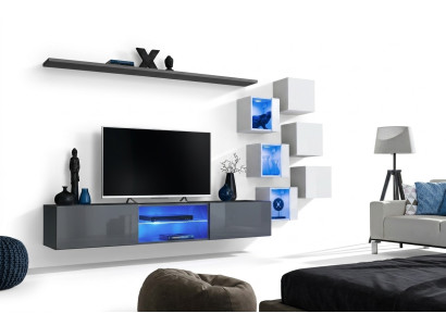 Luxury designer wall unit furniture gray wall shelf cupboard set